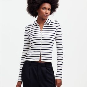 Madewell winter white Ribbed Zip-Front Tee